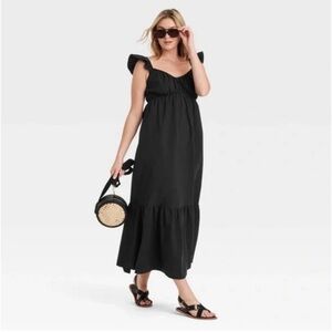 NWT Women's Flutter Cap Sleeve Maxi A-Line Dress - Universal Thread Black Sz S